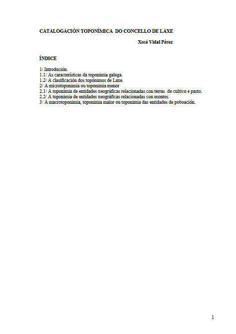 Catalogación toponímica do Concello de Laxe